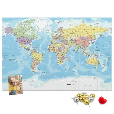 Printed Cork Memo Board with a Political World Map
