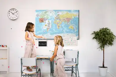 Printed Cork Memo Board with a Political World Map