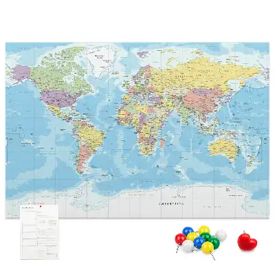 Printed Cork Memo Board with a Political World Map