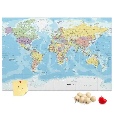 Printed Cork Memo Board with a Political World Map
