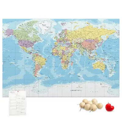 Printed Cork Memo Board with a Political World Map