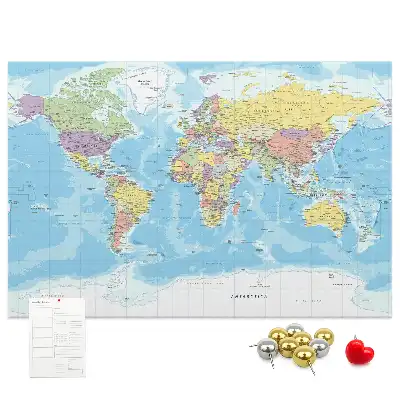 Printed Cork Memo Board with a Political World Map
