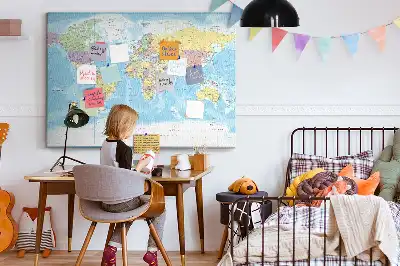 Printed Cork Memo Board with a Political World Map