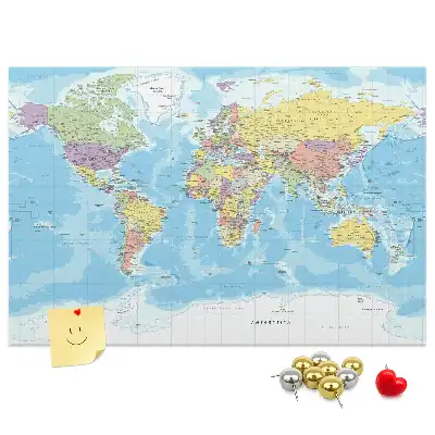 Printed Cork Memo Board with a Political World Map