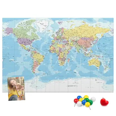 Printed Cork Memo Board with a Political World Map