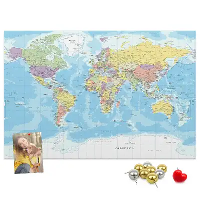 Printed Cork Memo Board with a Political World Map