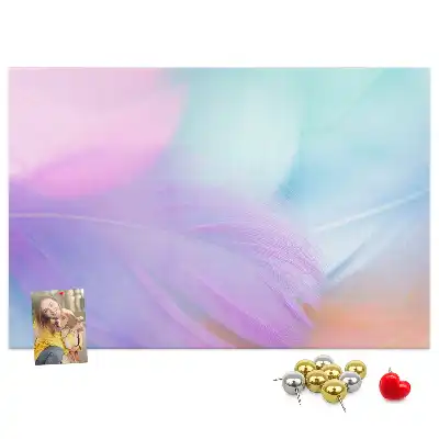 Printed cork memo board with colorful feathers