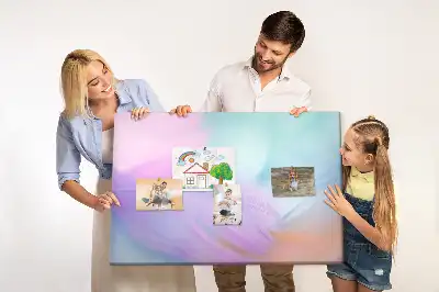 Printed cork memo board with colorful feathers