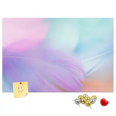 Printed cork memo board with colorful feathers