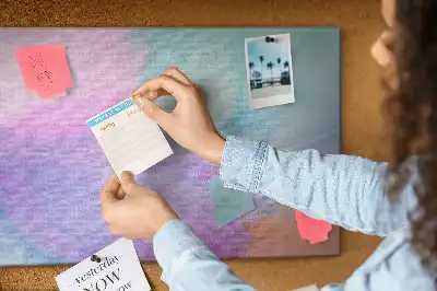 Printed cork memo board with colorful feathers