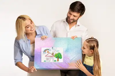 Printed cork memo board with colorful feathers