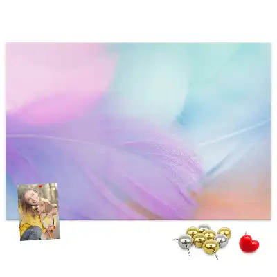 Printed cork memo board with colorful feathers