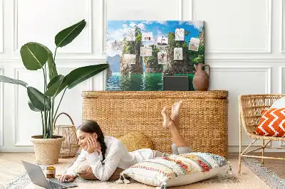 Printed Cork Memo Board Lake trees nature
