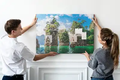 Printed Cork Memo Board Lake trees nature