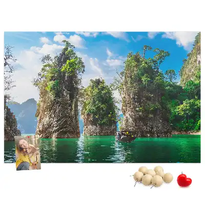 Printed Cork Memo Board Lake trees nature
