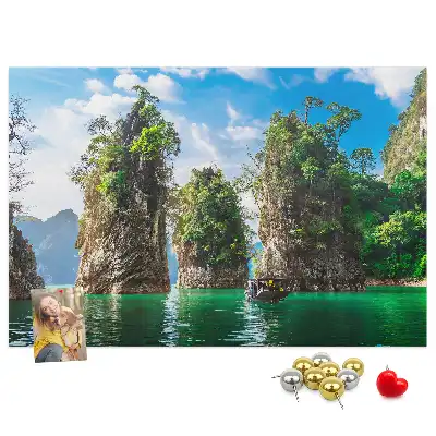 Printed Cork Memo Board Lake trees nature