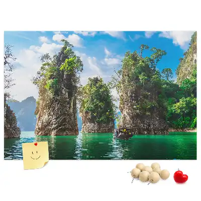 Printed Cork Memo Board Lake trees nature