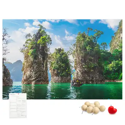 Printed Cork Memo Board Lake trees nature