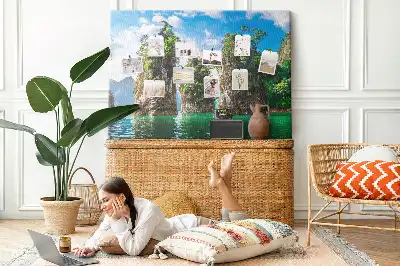 Printed Cork Memo Board Lake trees nature
