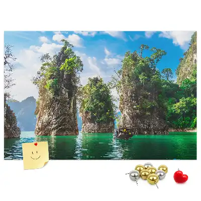 Printed Cork Memo Board Lake trees nature