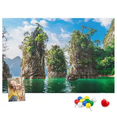 Printed Cork Memo Board Lake trees nature