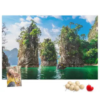 Printed Cork Memo Board Lake trees nature