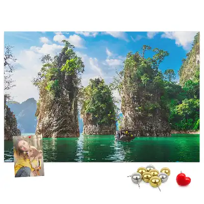 Printed Cork Memo Board Lake trees nature
