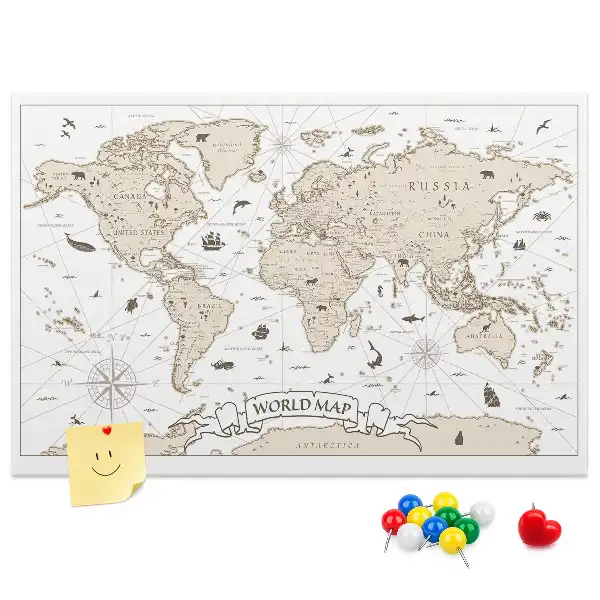 Vintage World Map Printed Cork Board