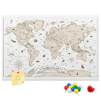 Vintage World Map Printed Cork Board