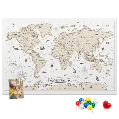 Vintage World Map Printed Cork Board