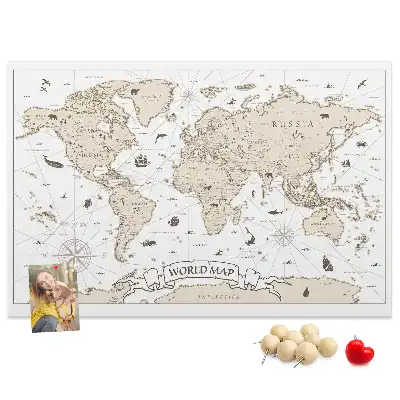 Vintage World Map Printed Cork Board