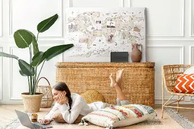 Vintage World Map Printed Cork Board