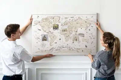 Vintage World Map Printed Cork Board