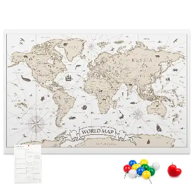 Vintage World Map Printed Cork Board