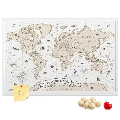Printed Cork Board Vintage world map