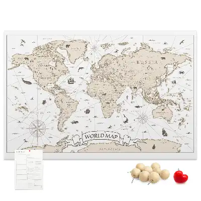 Vintage World Map Printed Cork Board