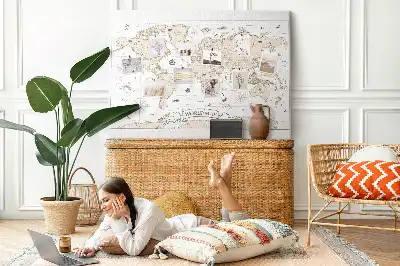 Vintage World Map Printed Cork Board