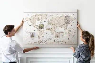 Vintage World Map Printed Cork Board