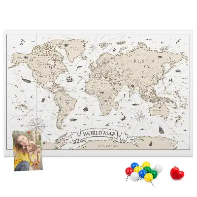 Vintage World Map Printed Cork Board