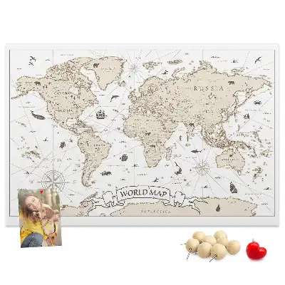 Vintage World Map Printed Cork Board