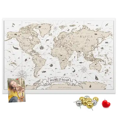 Vintage World Map Printed Cork Board