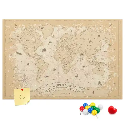 Vintage World Map Printed Cork Memo Board