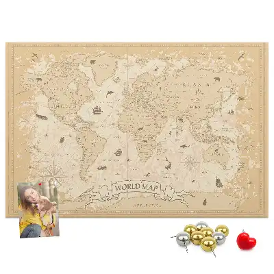 Vintage World Map Printed Cork Memo Board