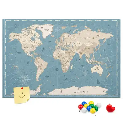 Vintage World Map Cork Memo Board