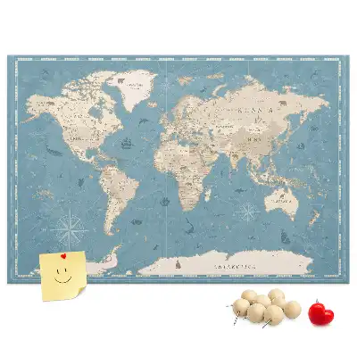 Vintage World Map Cork Memo Board