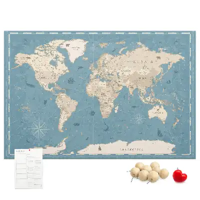 Cork memo board Vintage world map