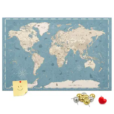 Vintage World Map Cork Memo Board