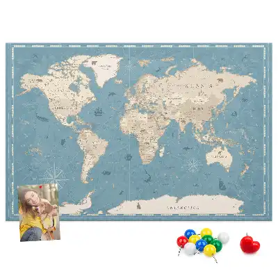 Vintage World Map Cork Memo Board