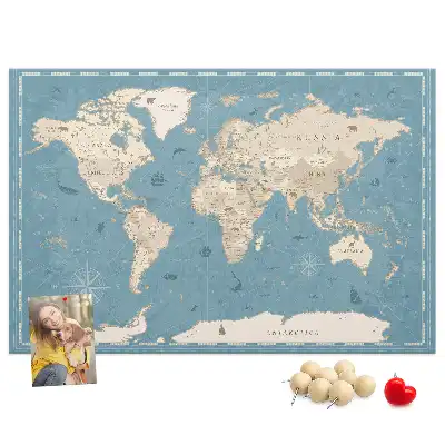 Vintage World Map Cork Memo Board
