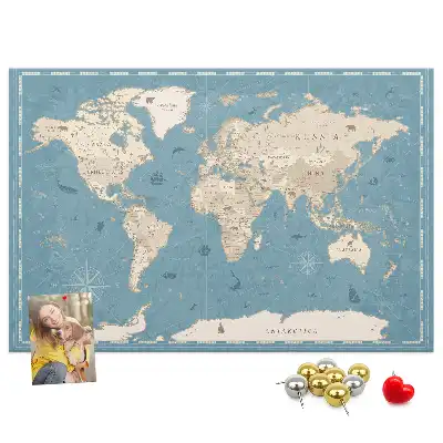 Vintage World Map Cork Memo Board